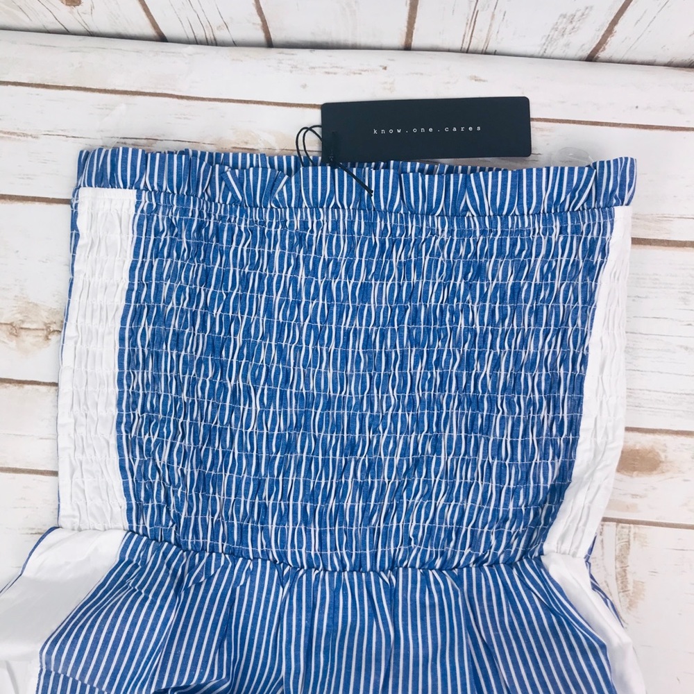 Know One Cares Smocked Stripe Blue/White Jumpsuit - Picture 3 of 7